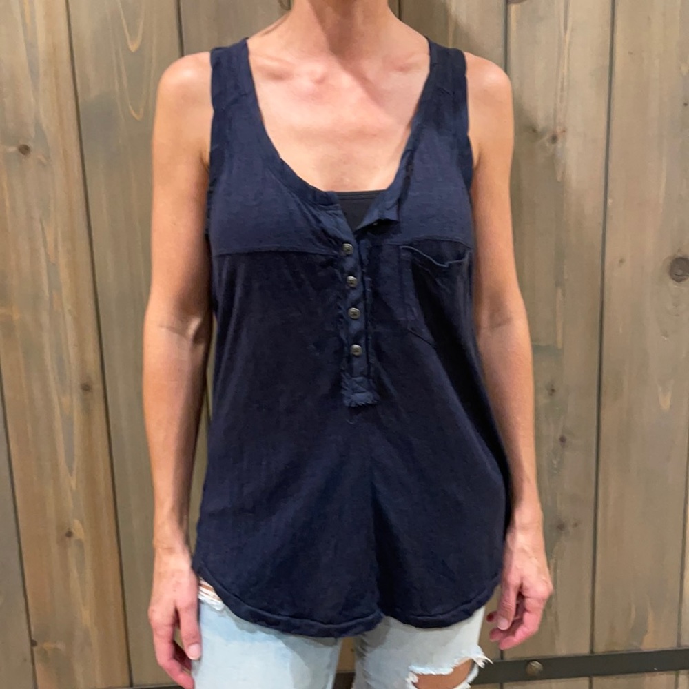 Free People Linen Loose Sleeveless Top, XS, Navy